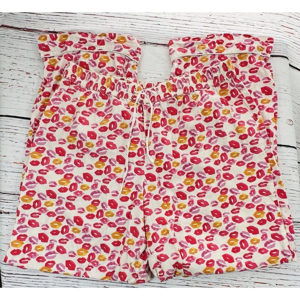 Venus Pajama Pants Pink Sexy Lips Lipstick Size Large Pjs Girlie Wide Leg Cotton